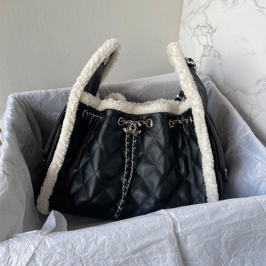 Chanel Women's Classic Winter Collection Leather Logo Drawstring Chain Handbag Shoulder Bag Bags AS5293-B22309-U4139 #78882