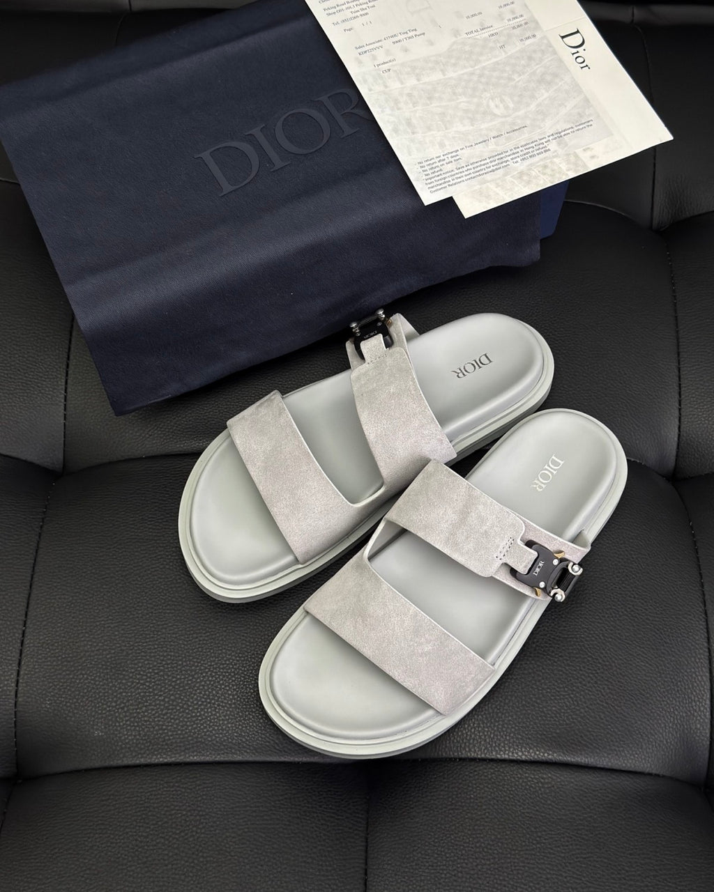 Dior Aqua Men's Summer Solid Color Classic Fashion Casual Suede Leather Aluminum Buckle Round Toe Flat Shoe Slippers Shoes #78181