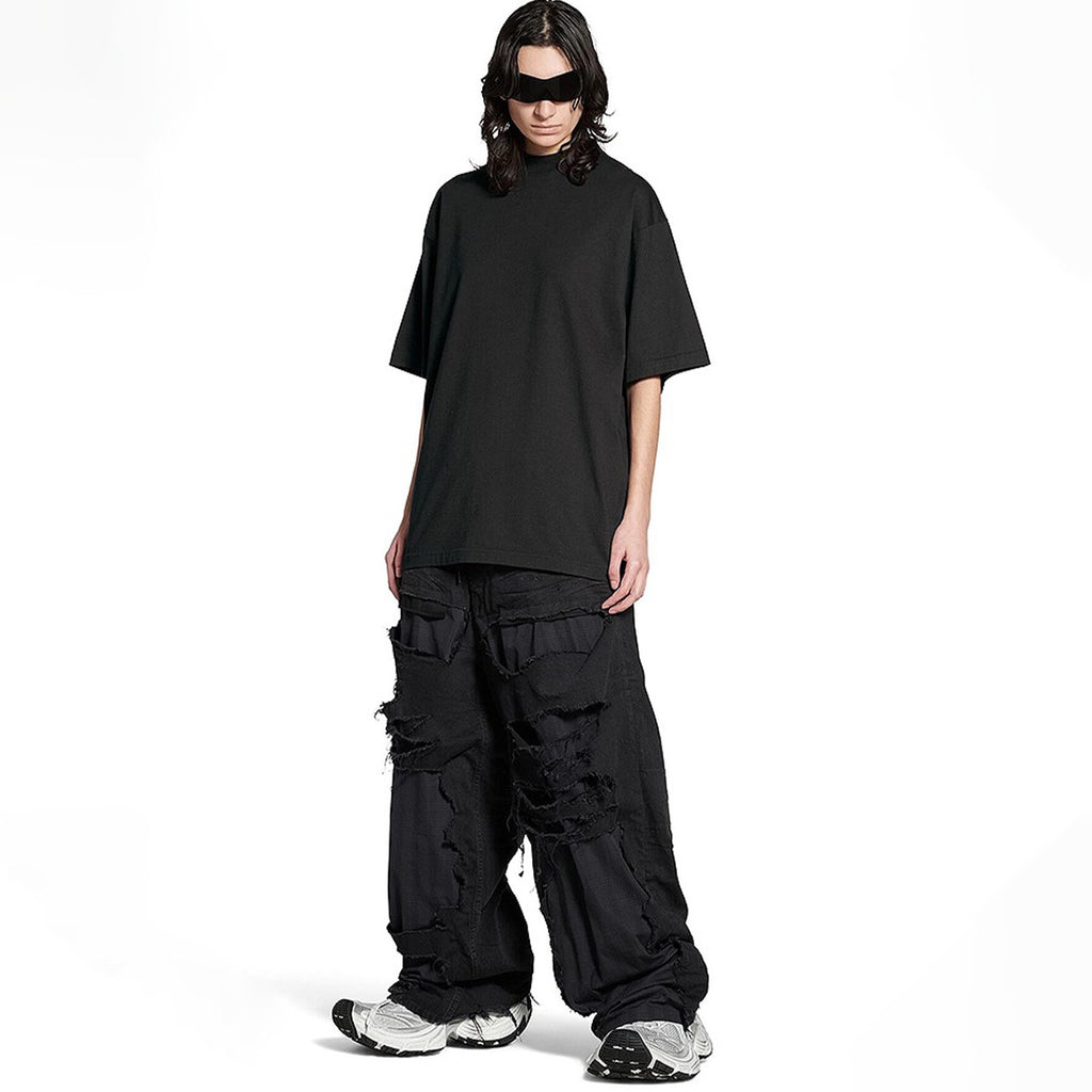 Balenciaga Men's Women's Four Seasons Cotton Black Patchwork Pajama Pants High Waist Casual Loose Straight Denim Pants Ngvp #9595