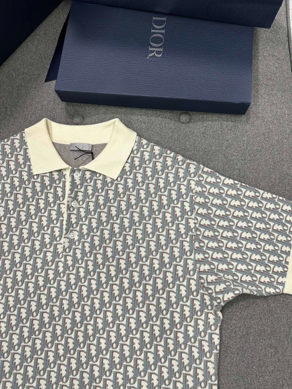 Dior Men's Summer Graphic All Over Print Polo Neck Straight Short Sleeve T-Shirt #99187