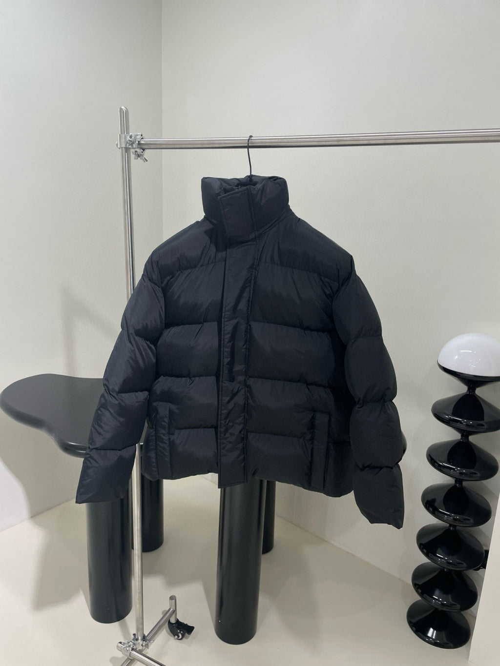 Balenciaga Men's Winter Flame Letter Logo Print Black Nylon Fabric Long Sleeve Puffer Down Jacket #98137