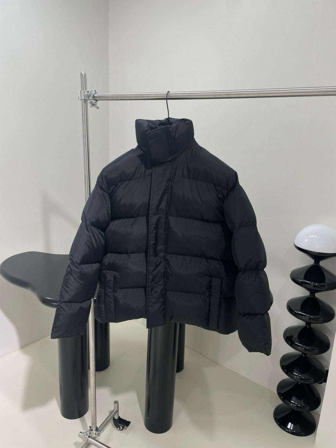 Balenciaga Men's Winter Flame Letter Logo Print Black Nylon Fabric Long Sleeve Puffer Down Jacket #98137