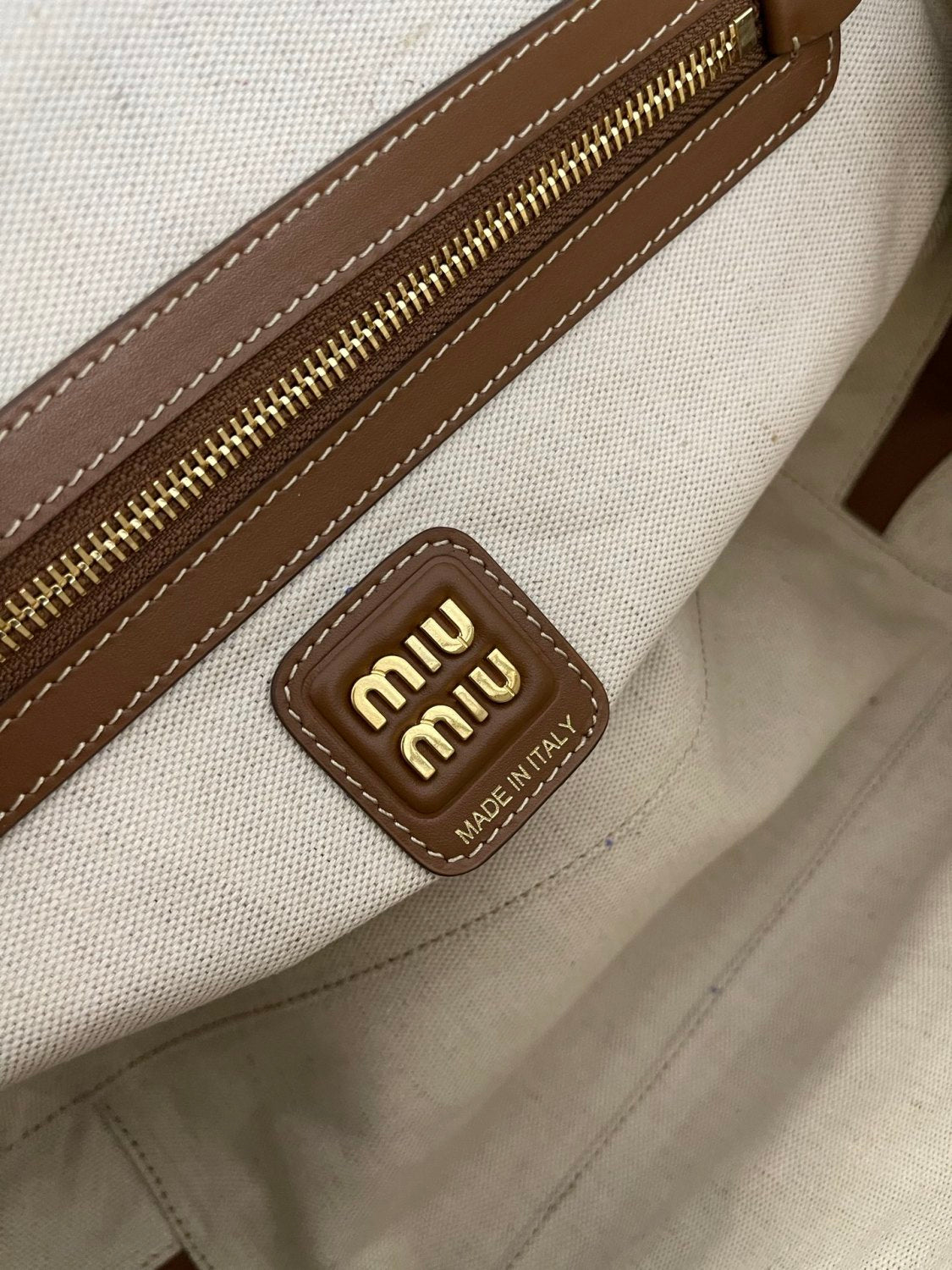MiuMiu Beau Women's Embroidered Logo Print Striped Canvas And Calfskin Handbag Shoulder Bag Bags #77933