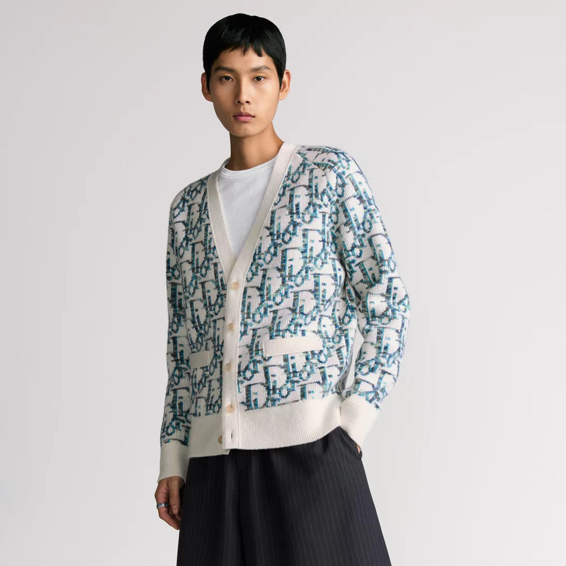 Dior Men's And Women's Spring/summer Fashion Casual Sheep Wool Jacquard Fabric Oblique Print Single Breasted V-neck Long Sleeved Sweater Knitted Cardigan #78296