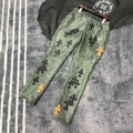 Chrome Hearts Men's Fall/Winter Dark Green Calfskin Leather Patch Embroidered Pants #99894