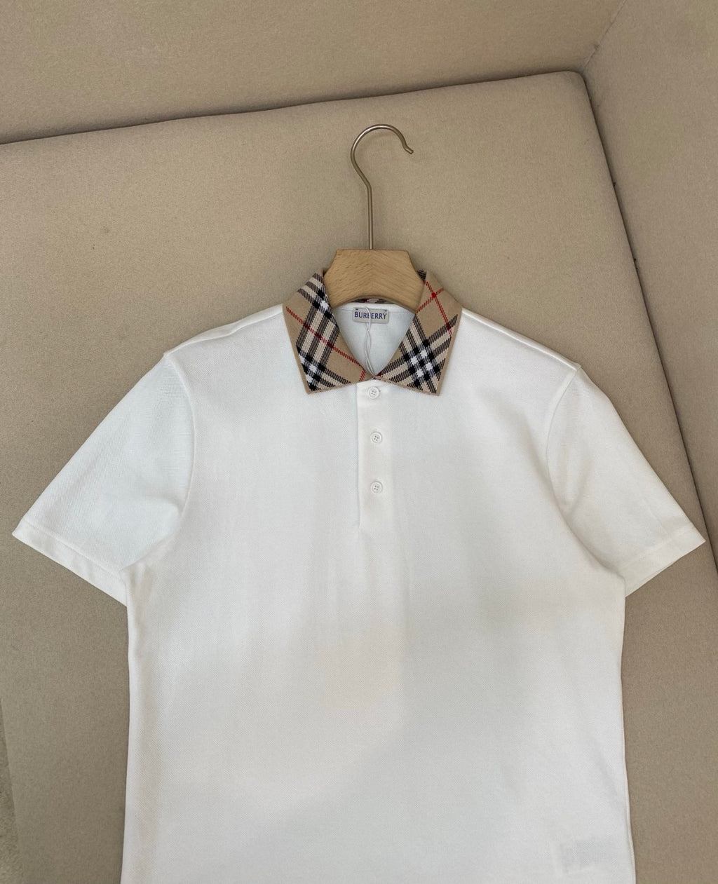 Burberry Men's Summer Check Printed Polo Neck Solid Color Short Sleeve T-Shirt #77499