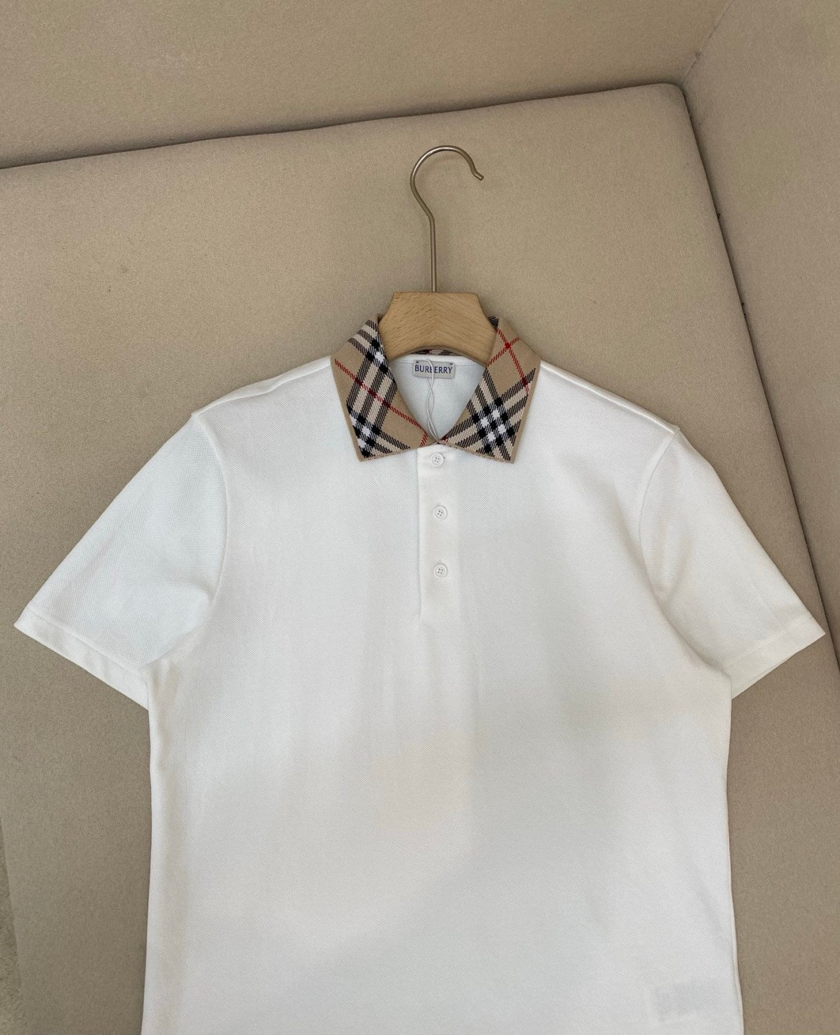 Burberry Men's Summer Check Printed Polo Neck Solid Color Short Sleeve T-Shirt #77499