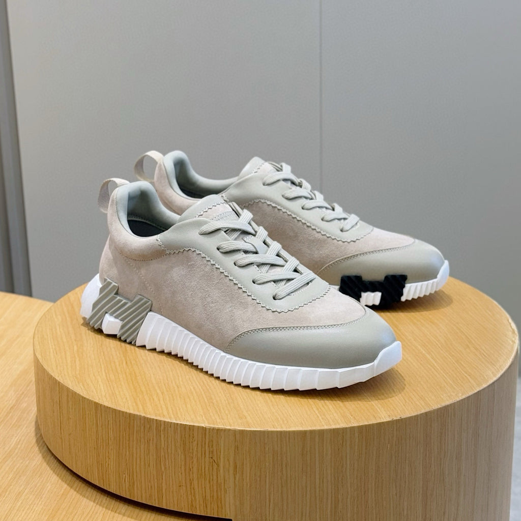 Hermes Men's Spring/Summer Fashion Casual Round Toe Lace Up Contrasting Color Suede Cowhide Low Top Sneakers #78237