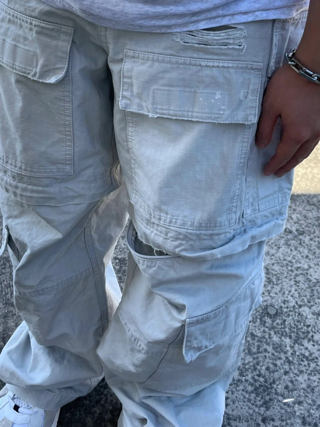 Balenciaga Men's Distressed Work Pants Solid Color Loose Cotton Straight Leg Pants #71974