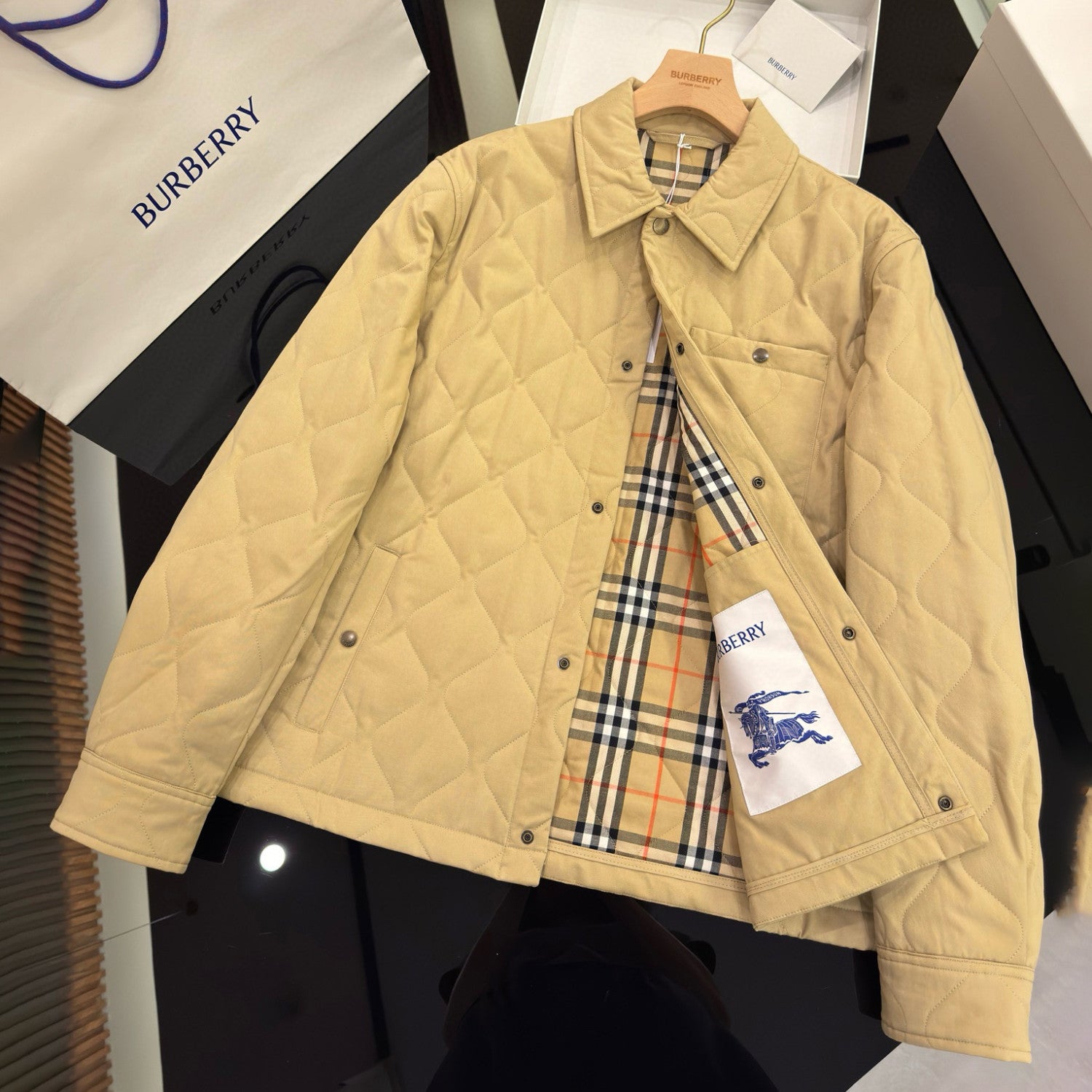 Burberry Men's Spring/Fall Fashion Casual Solid Color Collared Single Breasted Checkered Lined Long Sleeve Jacket #79367