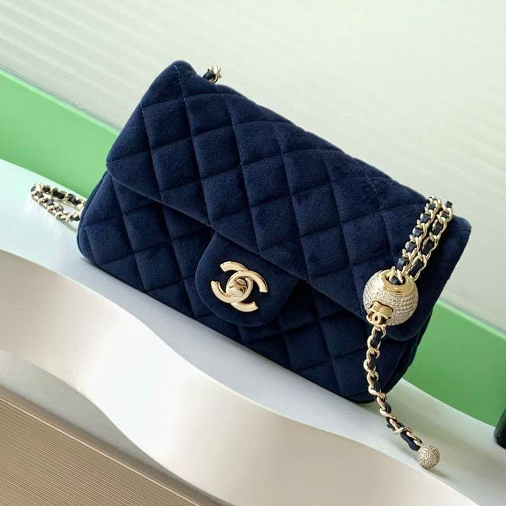 Chanel 25a Diamond Ball CF Velvet Clutch Women's Fashionable Exquisite Mini Crossbody Chain-Strap Flap Bag #193617