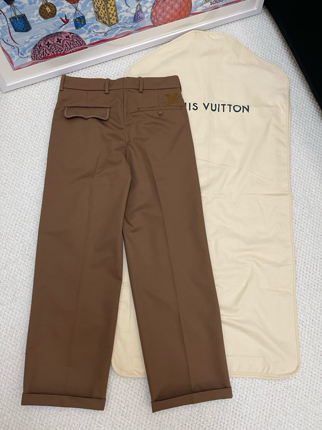Louis Vuitton Men's Spring & Autumn Solid Color Button Mid Waist Straight Leg Casual Pants #75527