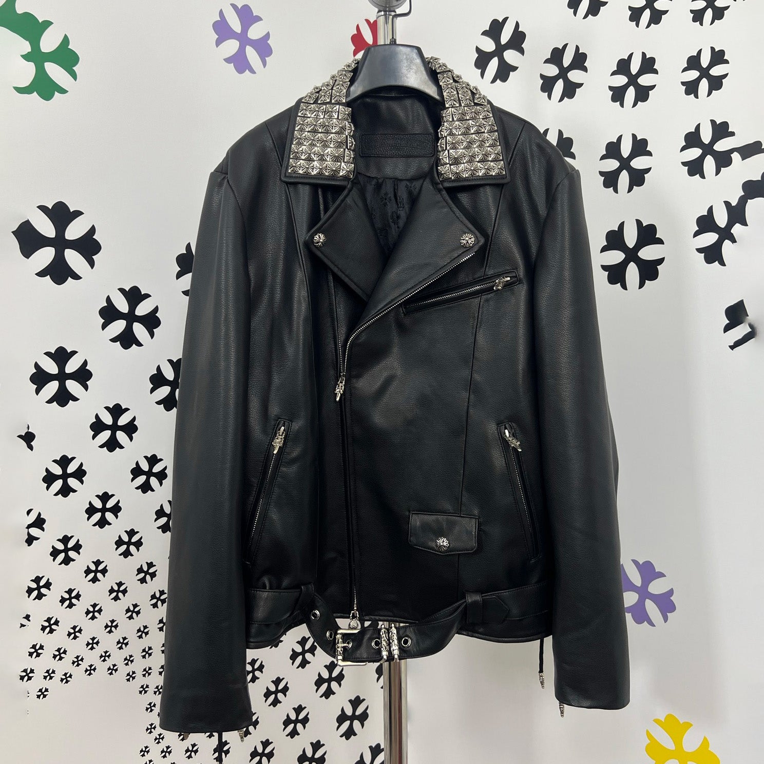 Chrome Hearts Men's Solid Color Autumn/Winter Classic Fashion Collar Zipper Multi Pocket Long Sleeve Leather Jacket #78223