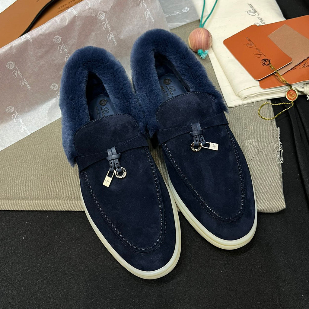 Loro Piana Women's Summer Charms Walk Moccasin Shoes Spring/Summer/Fall Solid-Color Beaver Fur Round-Toe Loafers Casual Shoes #81598