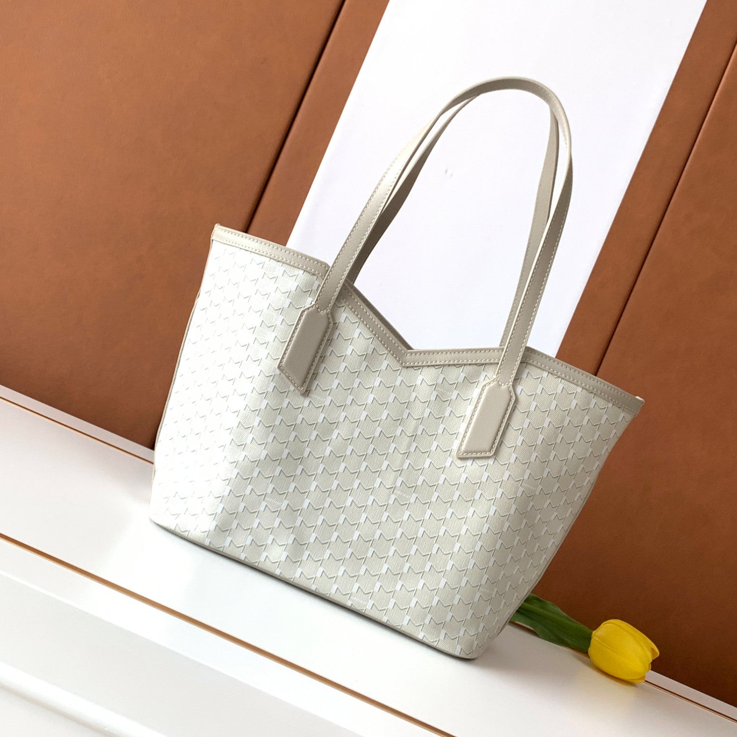 Moynat M Canvas Women's Classic Fashion Gray Canvas Tote Bag With Hook Closure Dual Use Handle And Shoulder Strap Bag Bags #78699