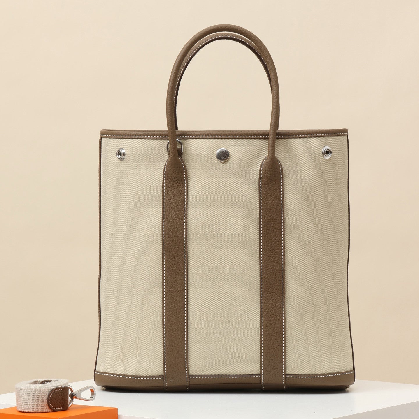 Hermes Men's And Women's Fashion Classic Color Blocked Silver Buckle Canvas Tote Bag Shoulder Bag Crossbody Bags H080141CKAA #78948