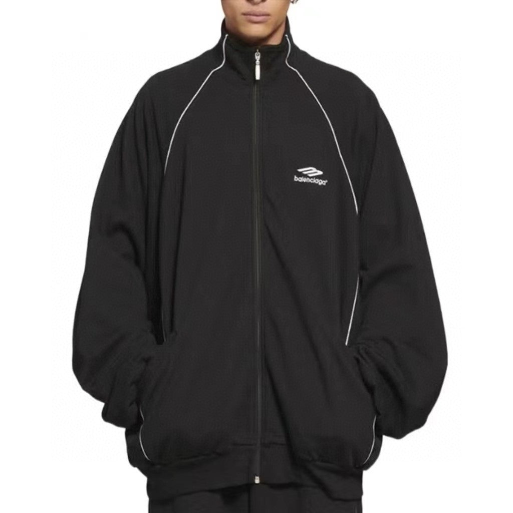 Balenciaga Men's Spring and Autumn Black Logo Printed Standing Collar Zipper Sports Jacket Loose Midriff Casual Pants Suit Set #73687