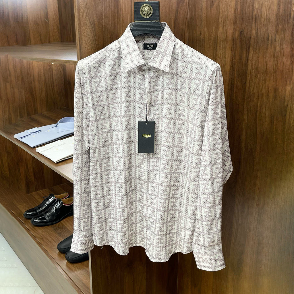 Fendi Men's Spring and Autumn Full Print Letter Print Lapel Single Breasted Long Sleeve Shirt #99179