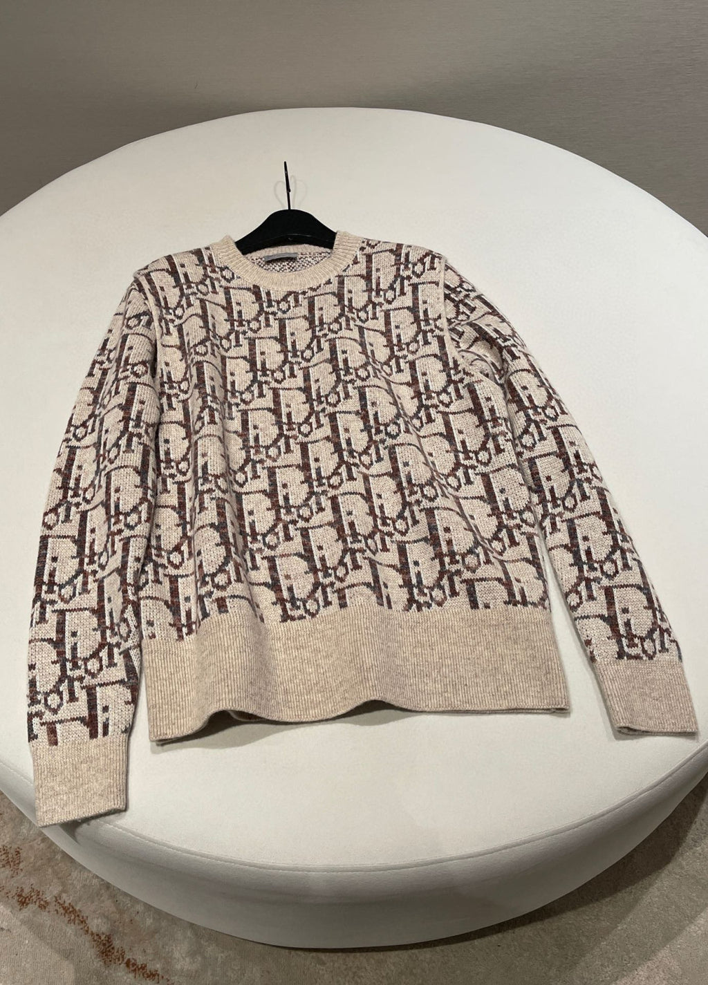 Dior Men's Beige Letter Knit Crew Neck Pullover Long Sleeve Sweater #97589
