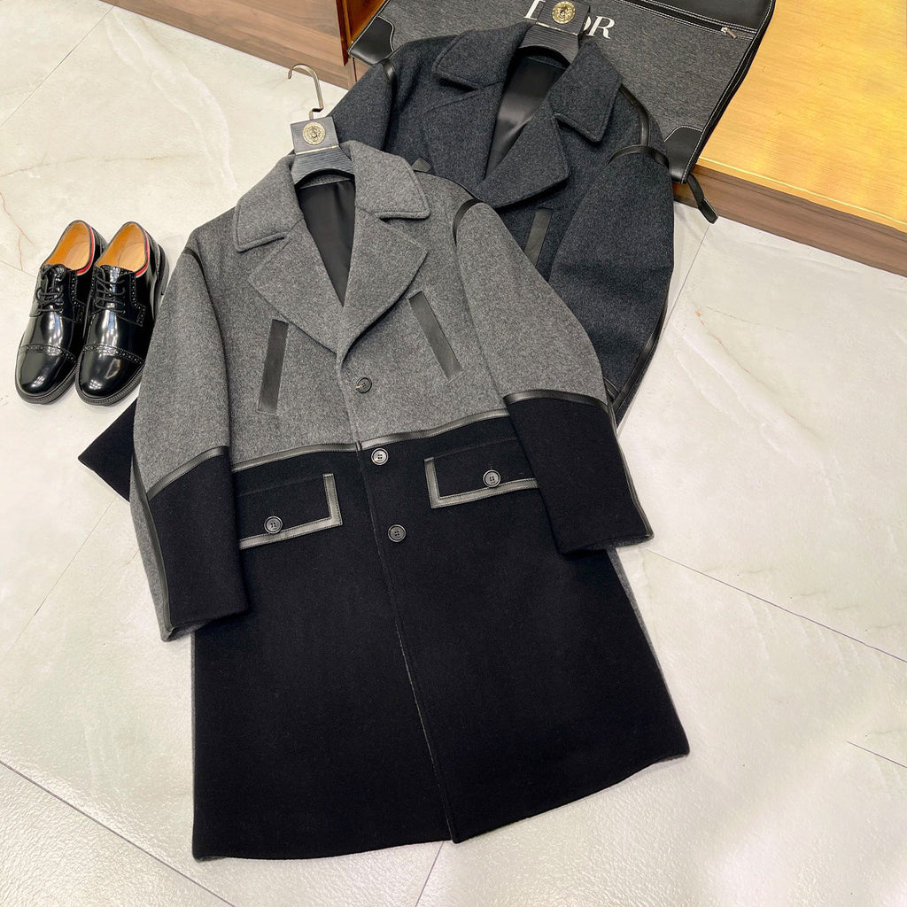Dior Men's Autumn And Winter Cashmere Blend Medium-Length Colorblocking Long-Sleeved Tweed Coat Jacket Ngvp #9487