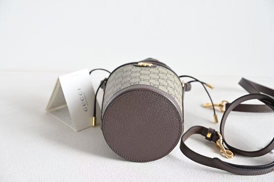 Gucci Ophidia Women's Brown Adjustable Shoulder Strap Drawstring Closure Canvas Spell Leather Bucket Bag Single Shoulder Crossbody Handbag Bags #75549