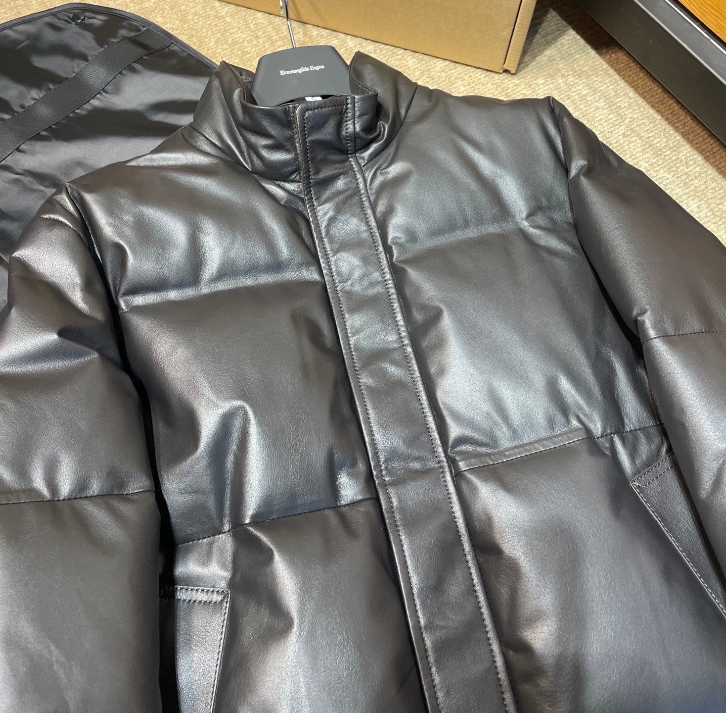 Ermenegildo Zegna Men's Fall And Winter Leather Down Zipper Stand-up Collar Jacket Temperament Casual Fashion Warm Jacket Ngvp #2644