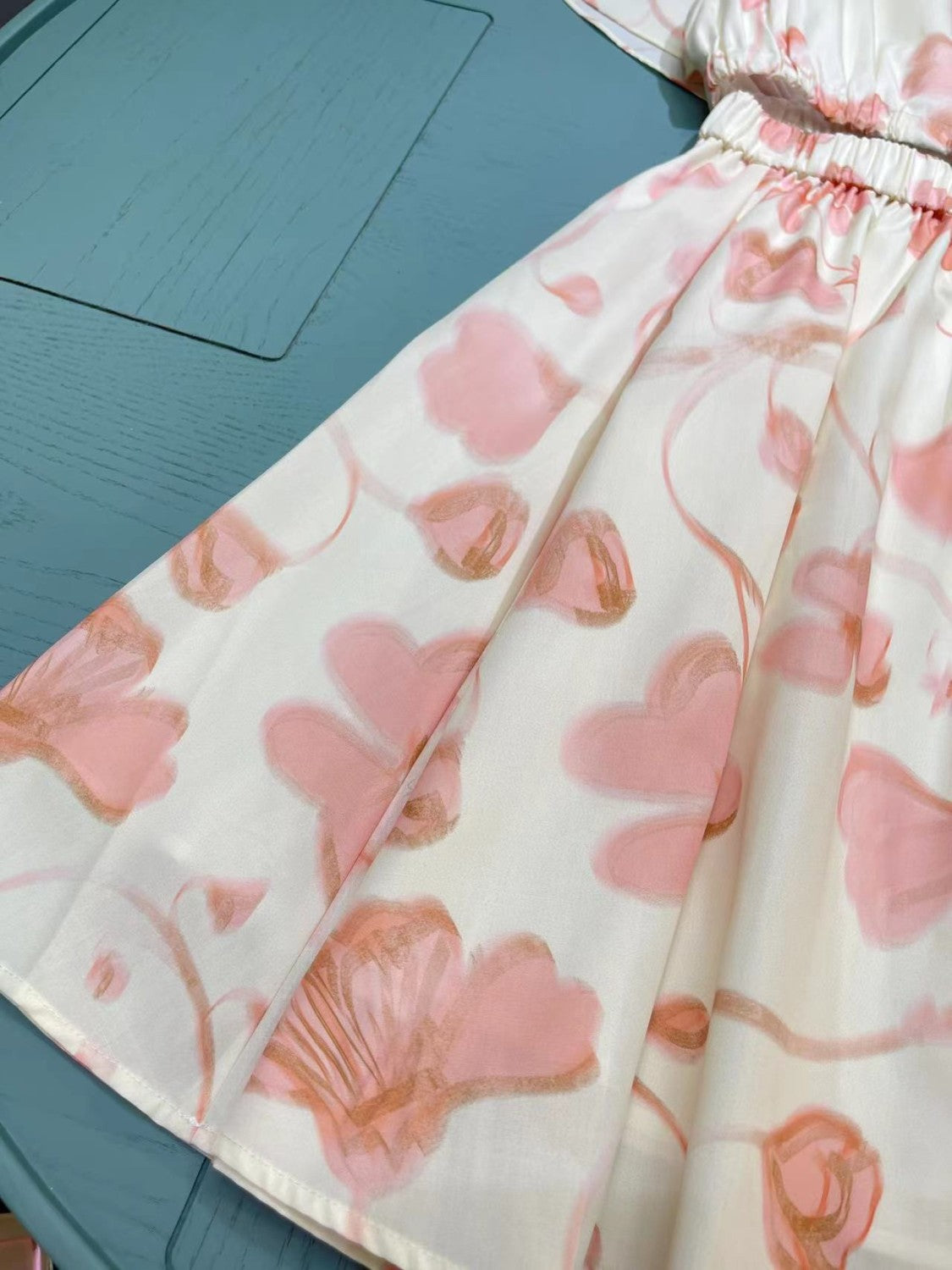 Dior Kid's Summer Floral Print Short Chiffon Top Casual Long Half-body Skirt Set #31315