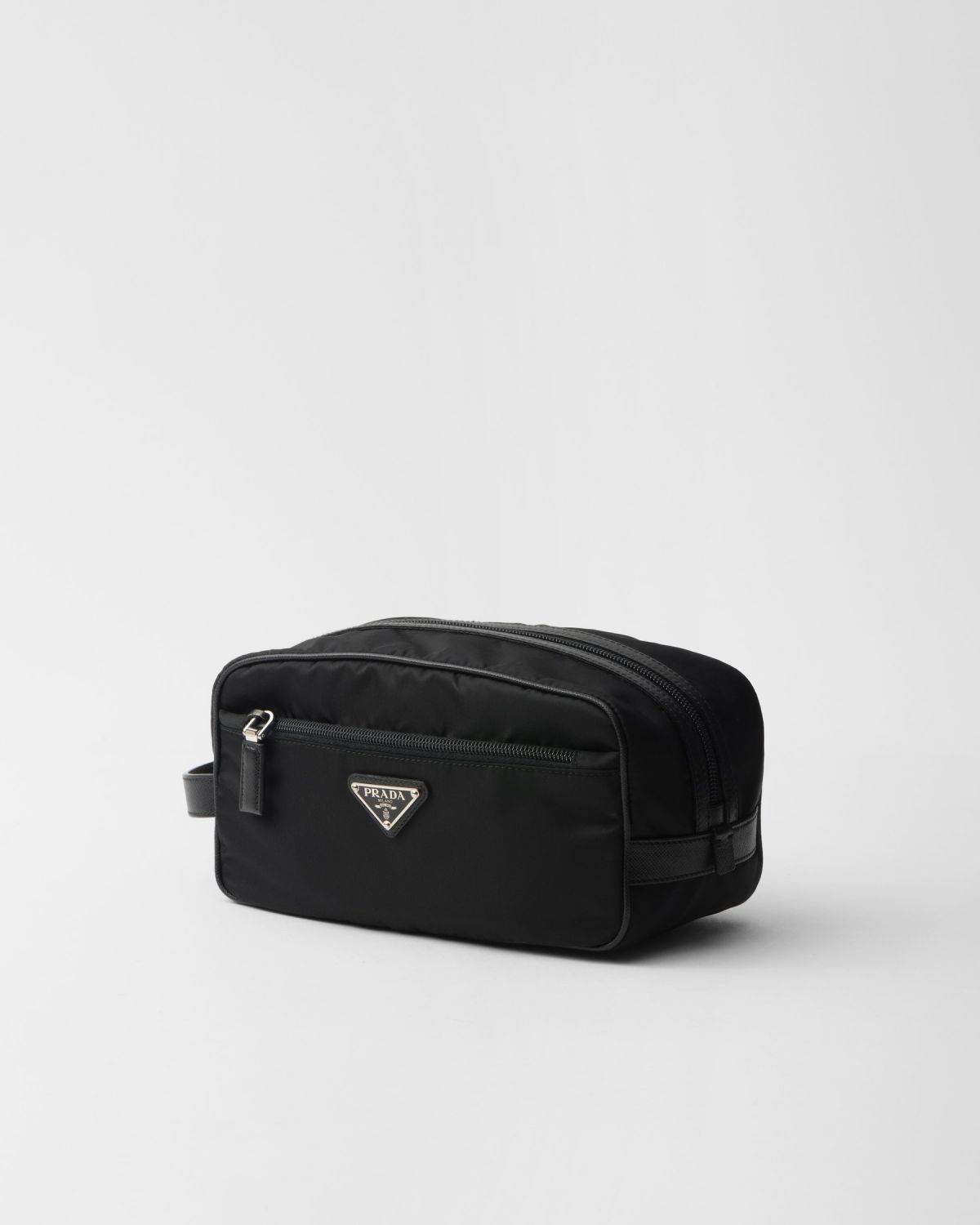 PRADA New Regenerated Nylon Enameled Triangle Logo Saffiano Leather Travel Storage Bag Toiletry Bag #332316