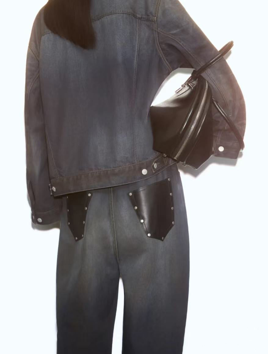 Acne Studios Men's Fall And Winter Dirty-dyed Old Metal Leather Pockets Washed Cat Whiskers Baggy Jeans Loose Wide-legged Pants Ngvp #2472