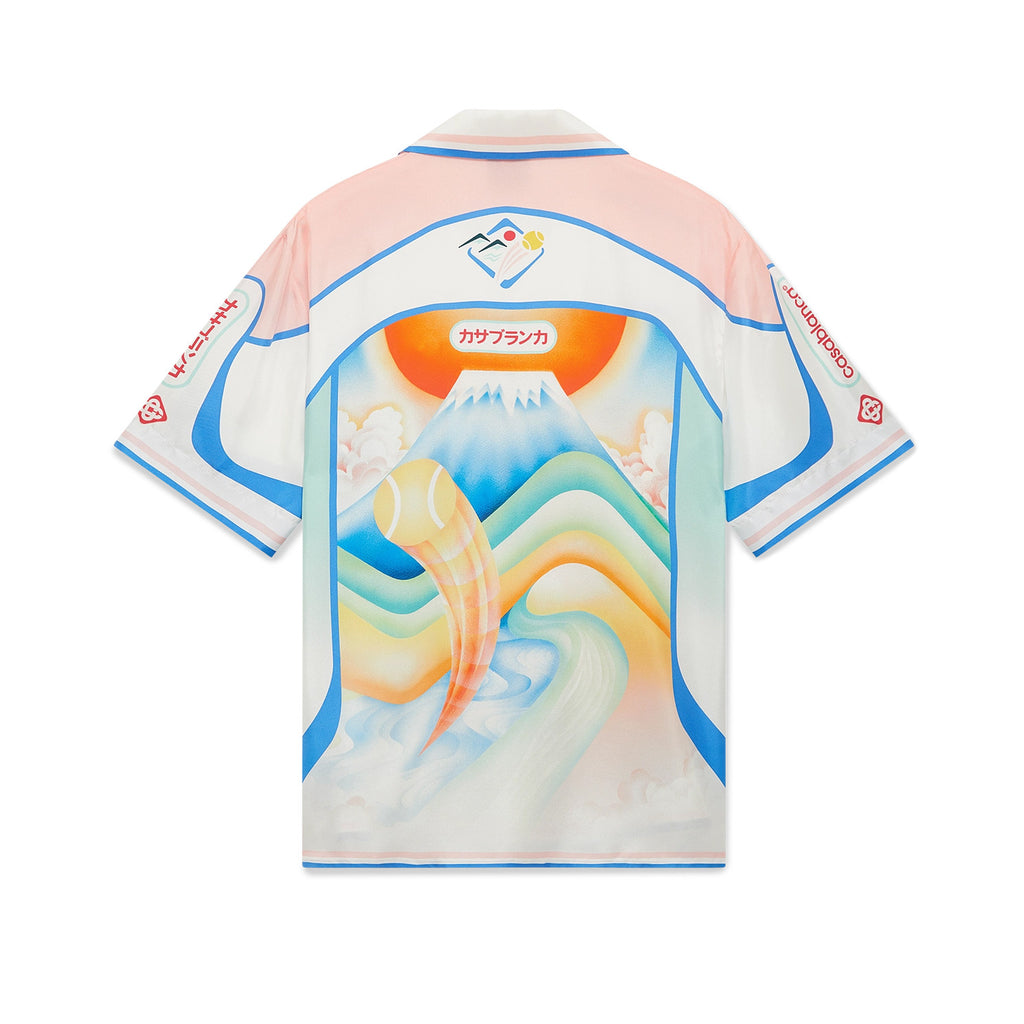 Casablanca Men's Summer Fashion Casual Volcano Print Single-Breasted Silk Short Sleeve Shirt with Waist Elastic Silk Shorts Suit Set #78743