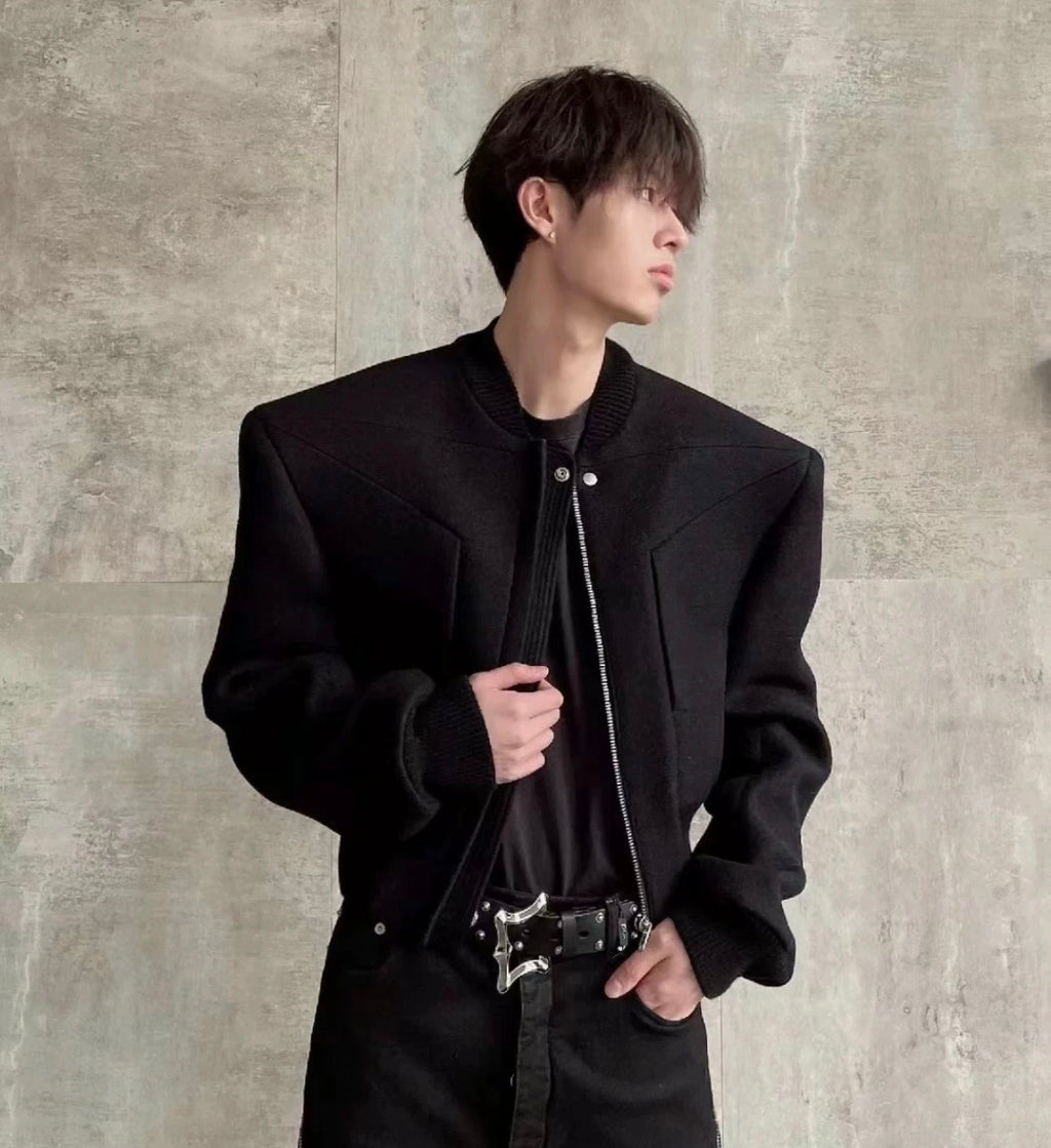Rick Owens Men's Winter Dark Wool Shoulder Padded Flight Jacket Waisted Peplum Fitted Jacket Ngvp #8922