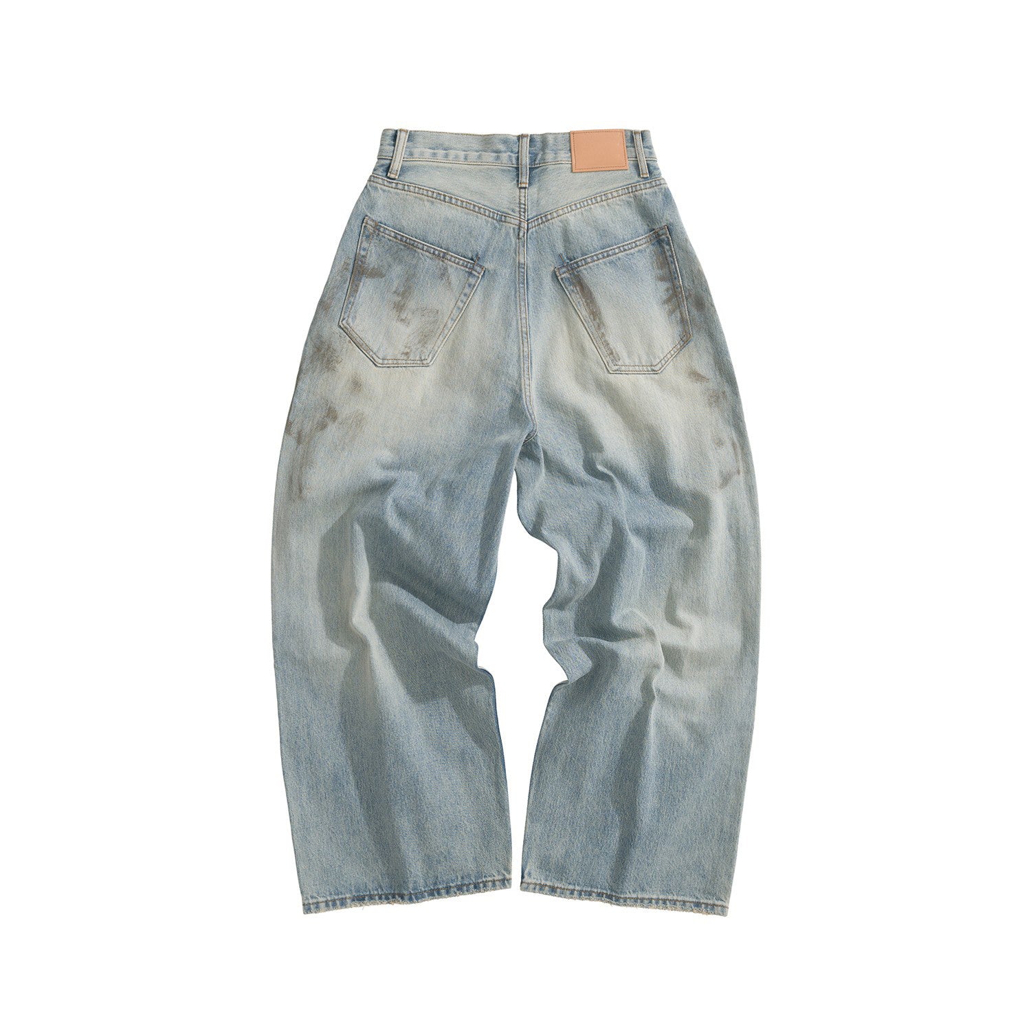 Men's Four Seasons Do Old Low Waist Zipper Closure Solid Color Cotton Loose Denim Jeans Autonomous Label-Free Casual Pants Ngvp #9922