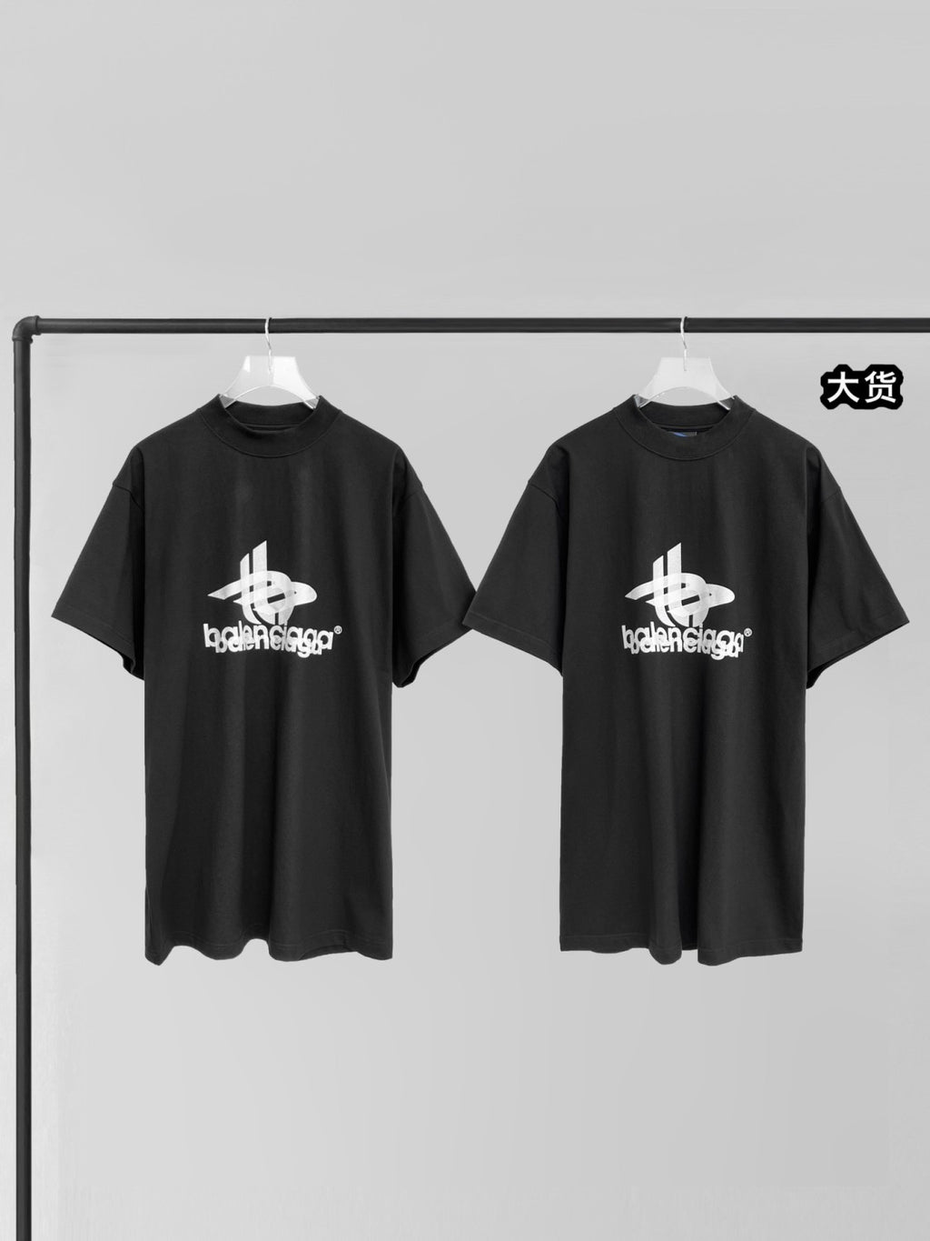 Balenciaga Men's and Women's Summer Letter Printed Cotton Round Neck Black Loose Fit Short Sleeve T-Shirt #98977