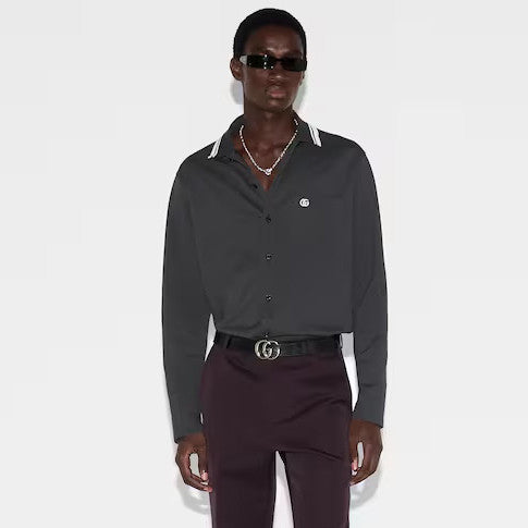 Prada Men's & Women's Spring/Fall Fashion Casual Solid Color Collared Single-Button Embroidered Polo Shirt #79128