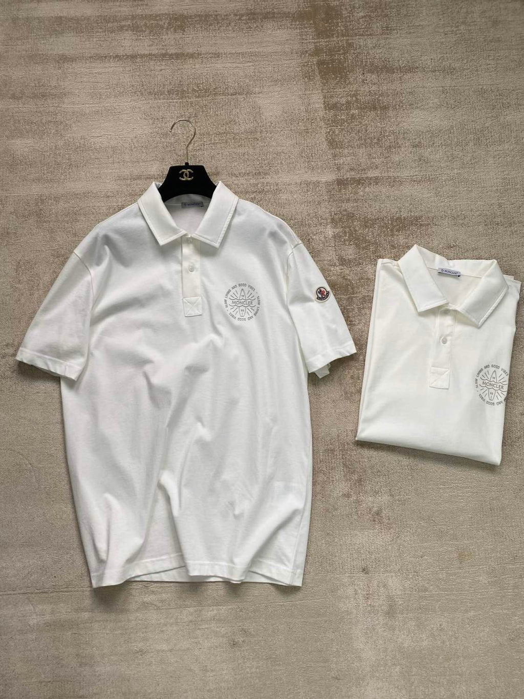 Moncler Men's Summer White Graphic Printed Comfortable Cotton Short Sleeve Polo Shirt T-Shirt #99661
