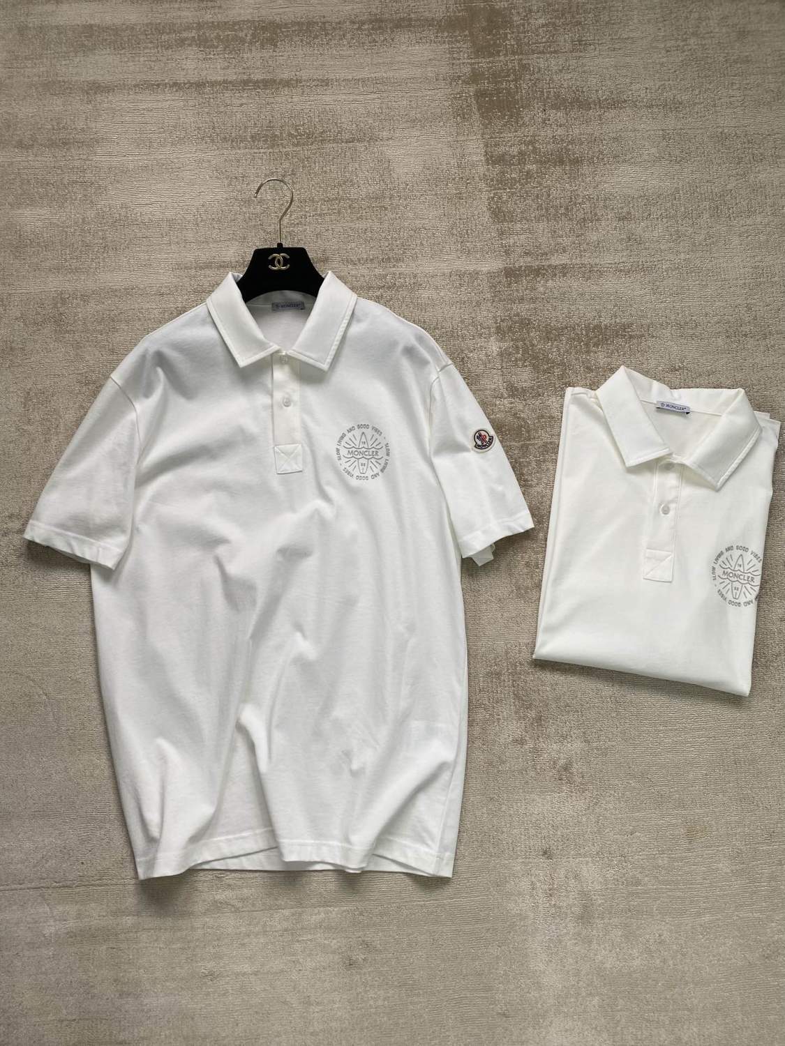 Moncler Men's Summer White Graphic Printed Comfortable Cotton Short Sleeve Polo Shirt T-Shirt #99661