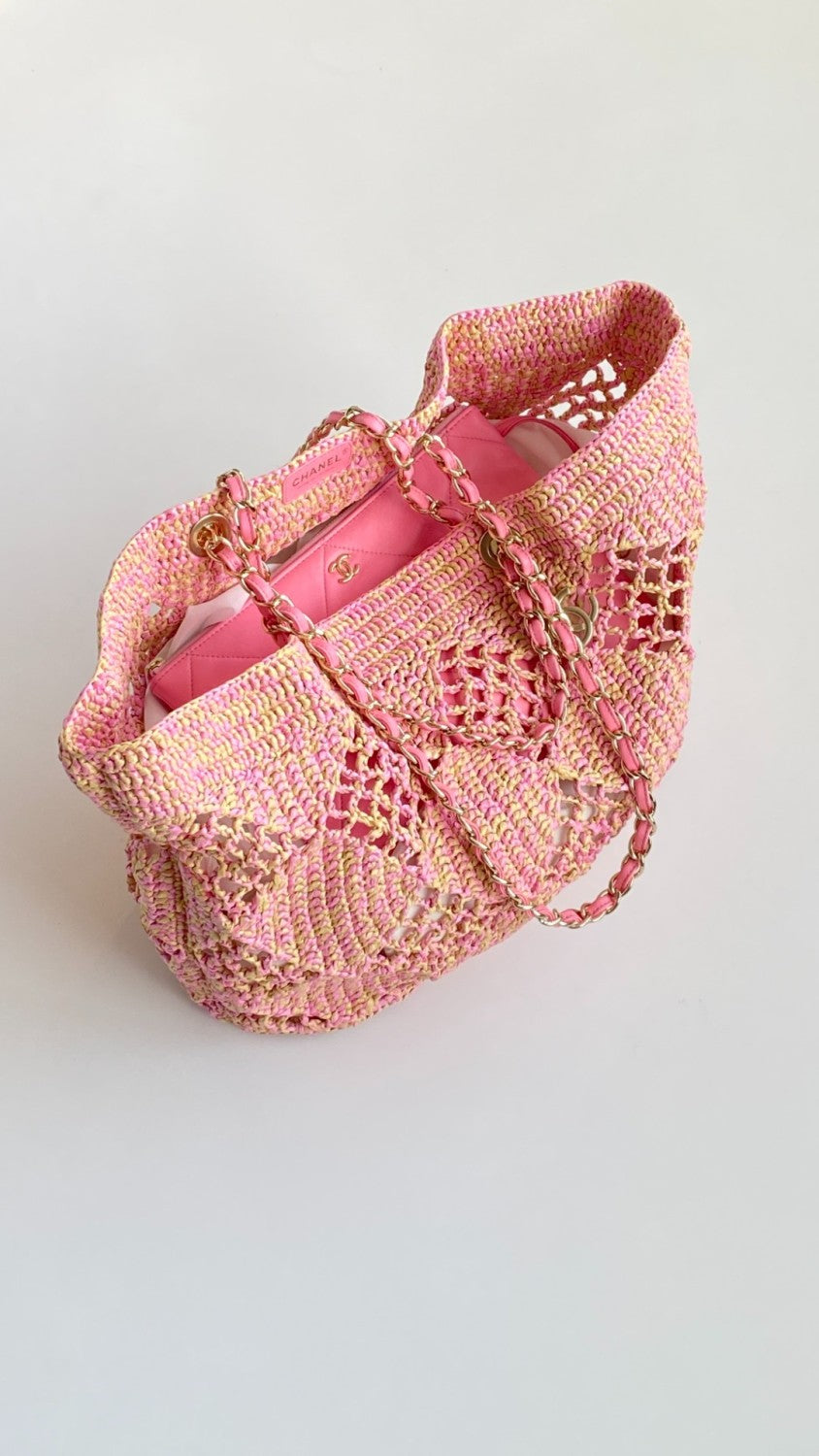 Chanel Women's CoCo Beach Collection Raffia Woven Shopper Colorblocking Large Small Tote Bag Bags AS4714-B15546-NW425 #81287