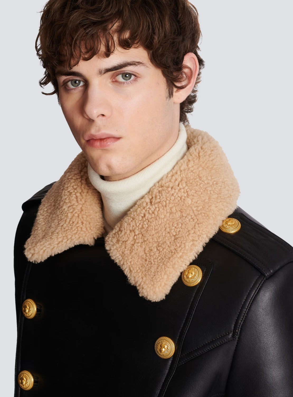 Balmain Men's Winter Solid Color Double Breasted Lapel Fashion Long Fit Fur Coat Ngvp #7427