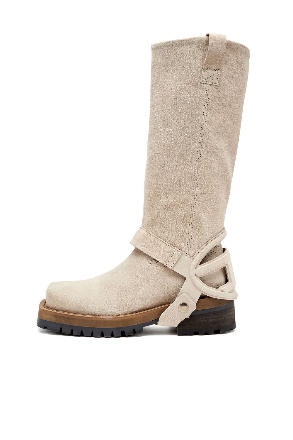 Diesel Women's D-Texan High Top Biker Boots Autumn/Winter Square Toe Suede Solid Color Casual Shoes 5cm Heel Ngvp #2139