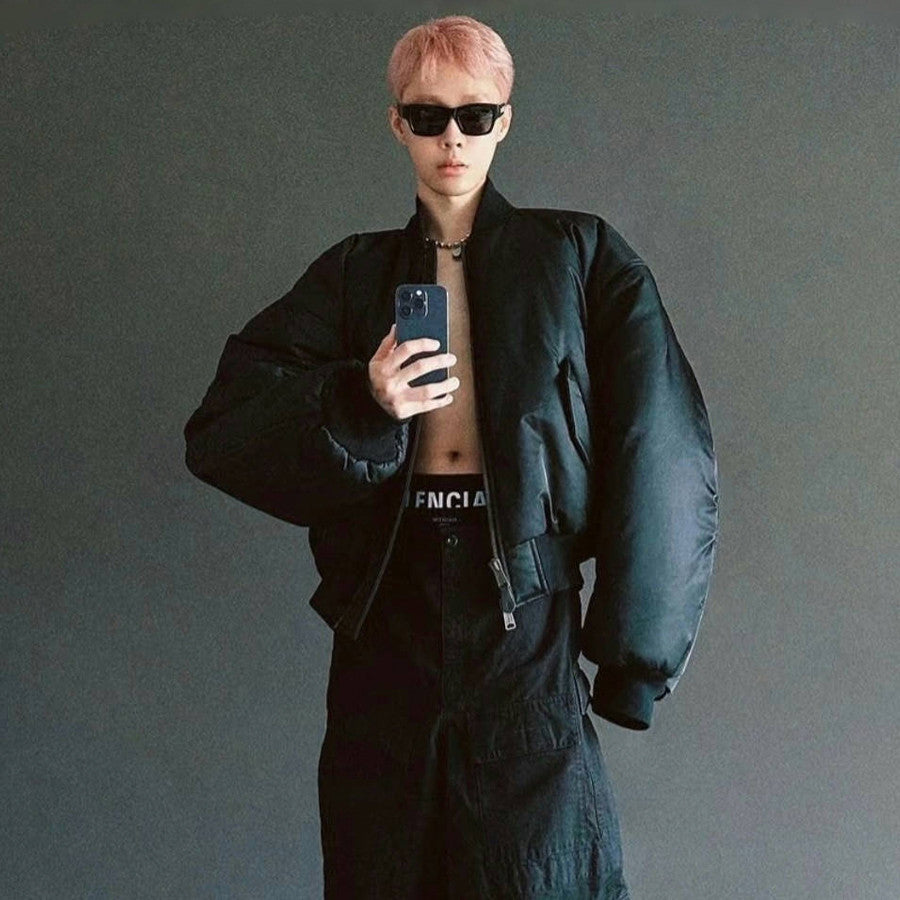 Balenciaga Men's Solid Color Casual Zipper Short Bomber Pilot Jacket Loose Spring And Autumn Baseball Collar Long Sleeve Coat Ngvp #2124