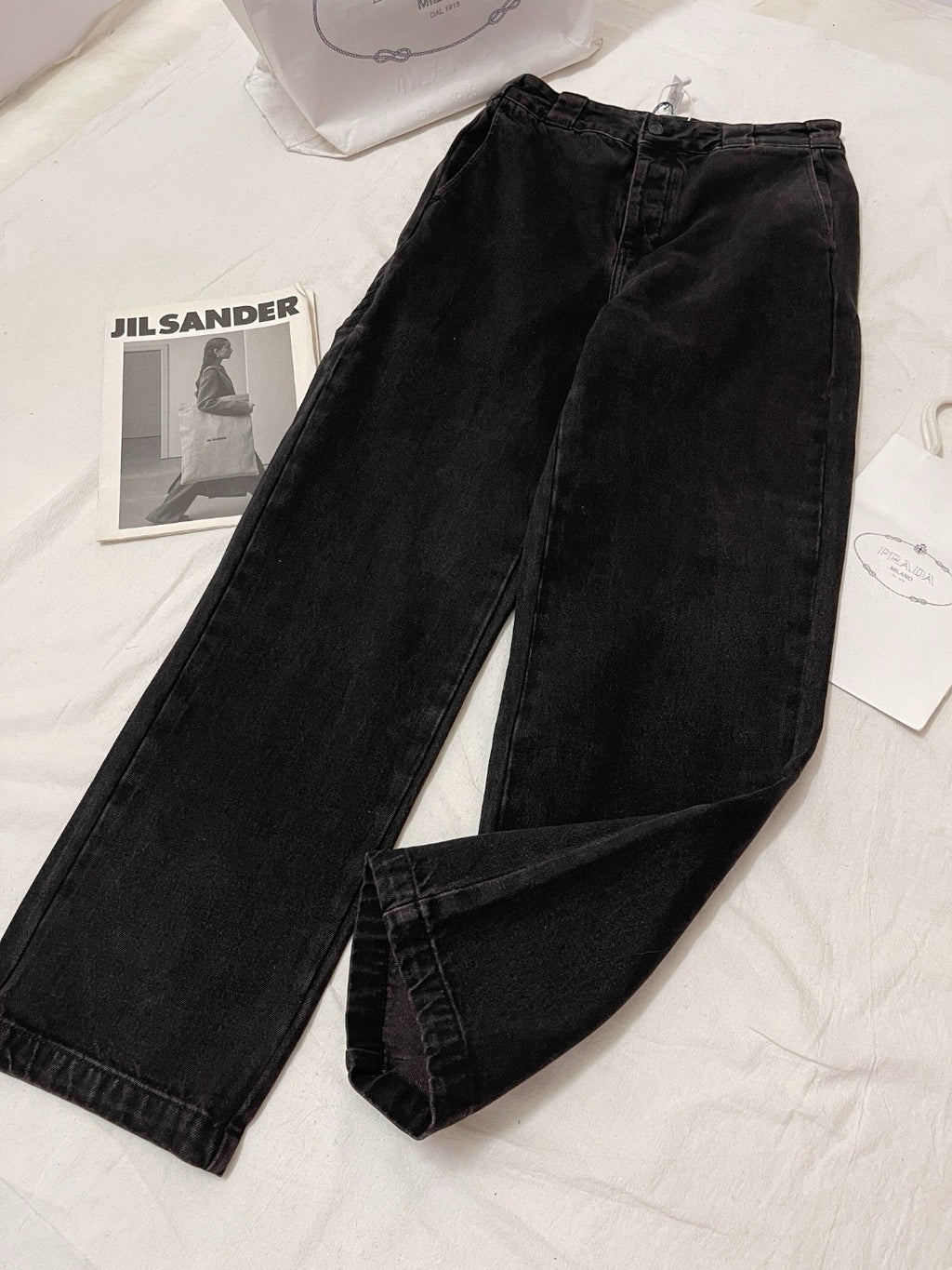 Prada Men's Spring and Autumn Solid Color Mid Waist Button Loose Jeans Pants #74355