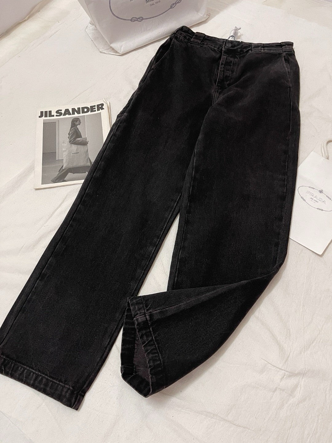 Prada Men's Spring and Autumn Solid Color Mid Waist Button Loose Jeans Pants #74355