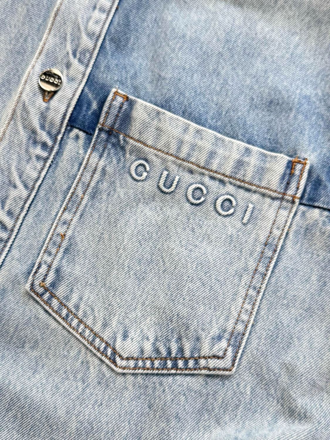 Gucci Men's Spring/Autumn Fashionable Washed Color Letter Logo Embossed Denim Shirt Jacket #78161