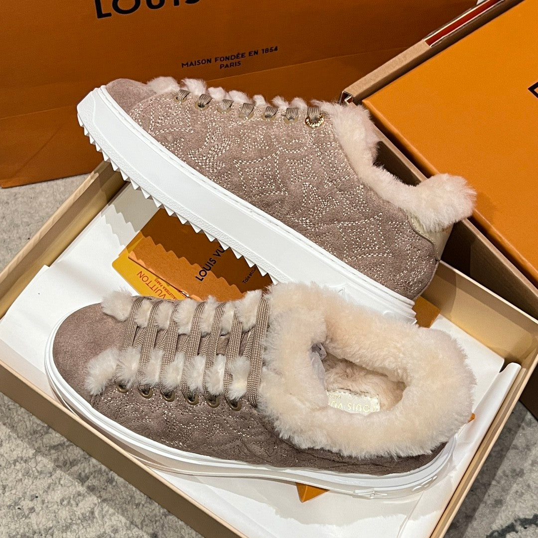 Louis Vuitton Women's Time Out Sneaker Suede Round Toe Lace-up Low-top Sneakers #333372