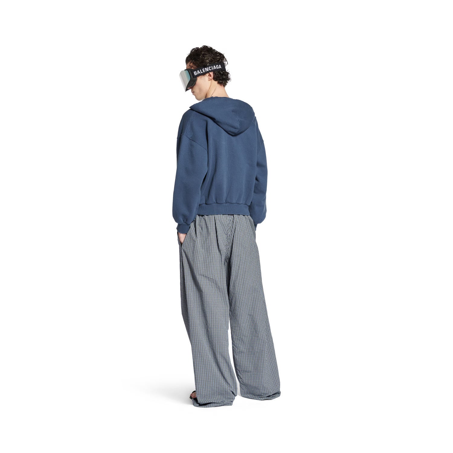Balenciaga Men's Four Seasons Checked Cotton And Linen Blend Tracksuit Pants Elastic Waist Drawstring Solid Color Loose Casual Wide Leg Pants Ngvp #1947