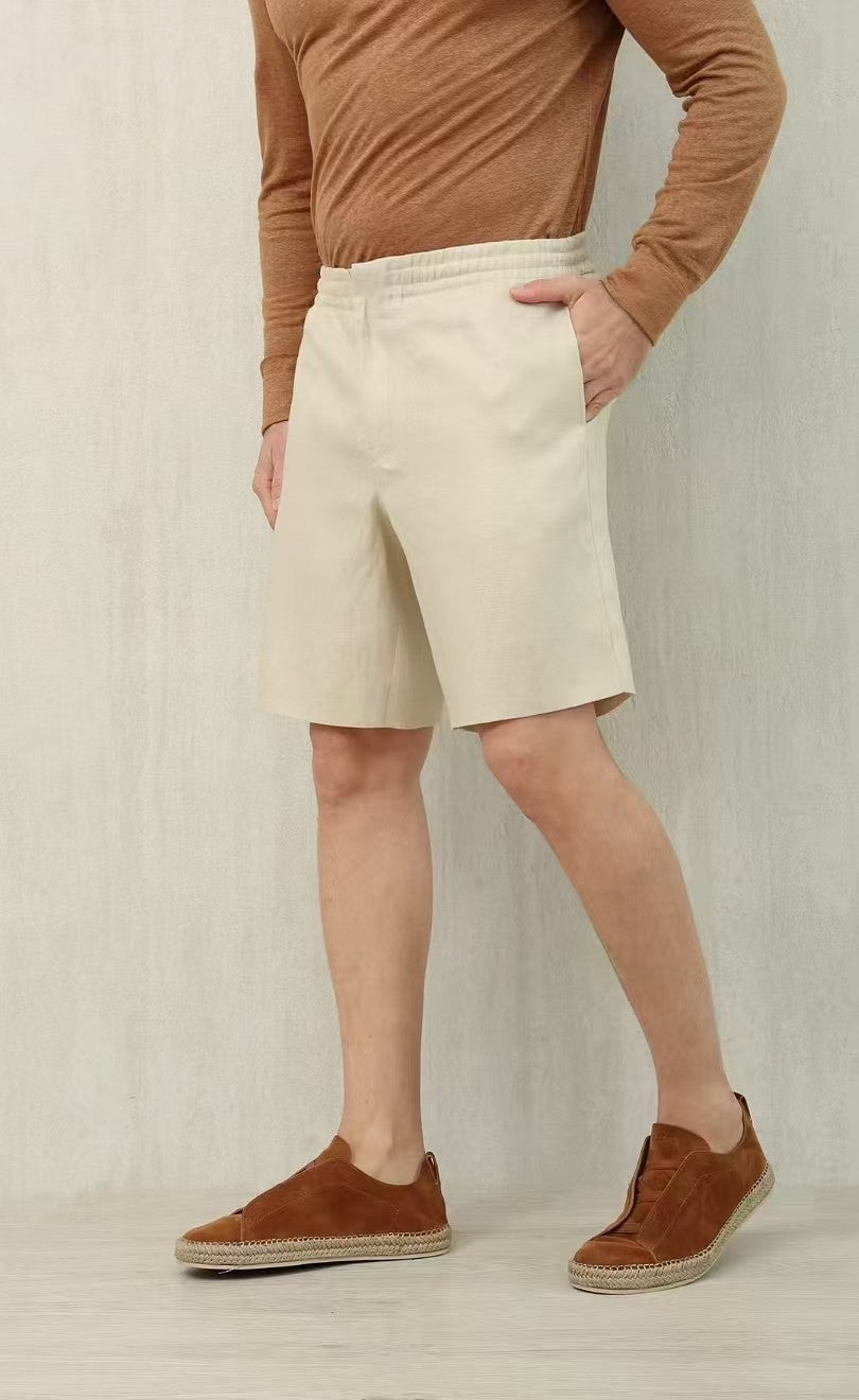 Ermenegildo Zegna Men's Summer Mid Waist Straight Solid Color Linen Casual Shorts Ngvp #1234