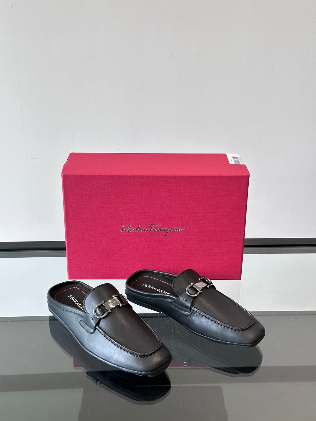 Ferragamo Men's Spring/Fall Solid Color Classic Calfskin Round Toe Open Back Mule Shoes #78195