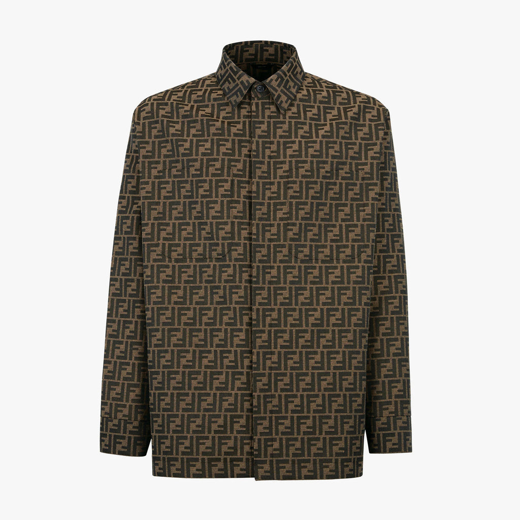 Fendi Men's Spring And Fall Logo Full Print Single Breasted Polo Collar Long Sleeve Shirt Jacket #98564