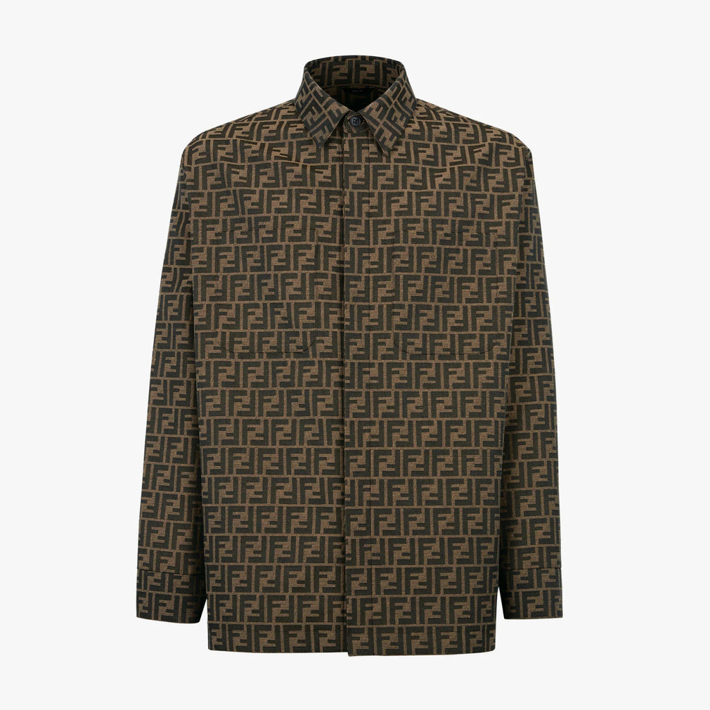 Fendi Men's Spring And Fall Logo Full Print Single Breasted Polo Collar Long Sleeve Shirt Jacket #98564