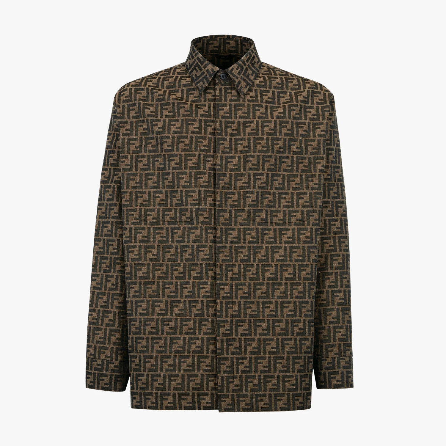 Fendi Men's Spring And Fall Logo Full Print Single Breasted Polo Collar Long Sleeve Shirt Jacket #98564
